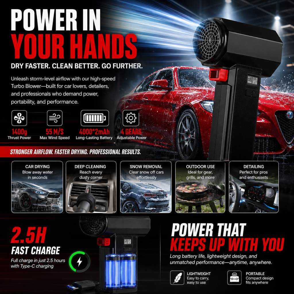 Unleash the Power of the TF64 Air Blower: Ultimate Turbo Fan for Leaf Cleanup, Car Drying, and Dust Blowing! 💨✨