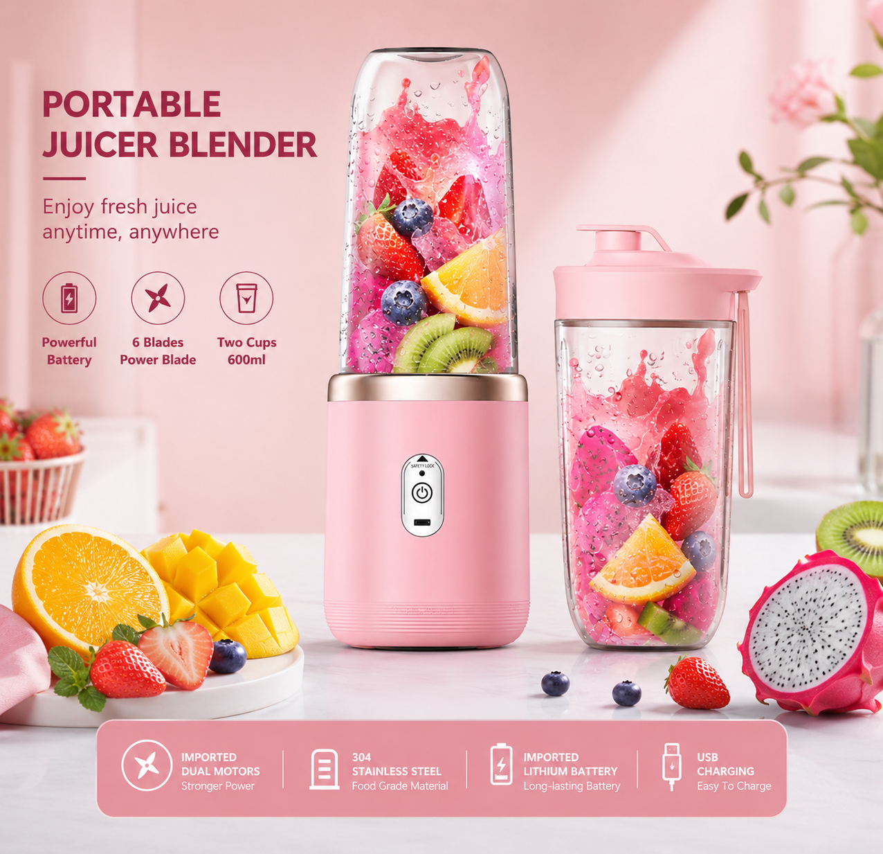 Portable Blender Bottle – Smoothies, Juice & Shakes